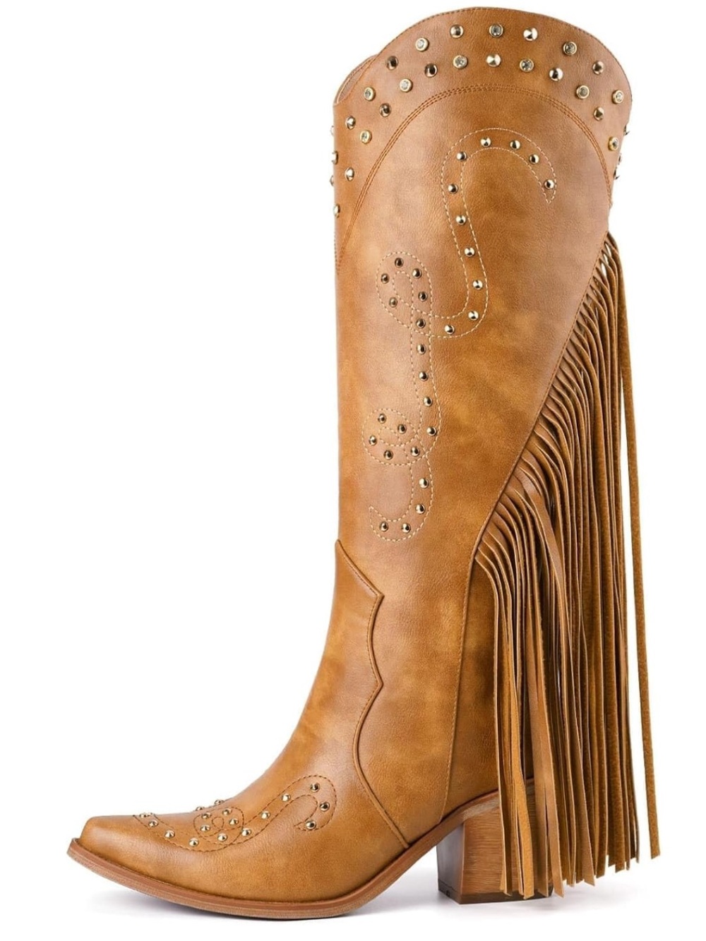 WRFCZGF Cowboy Boots for Women Fringe Knee High Cowgirl Boot Brown. Size 8